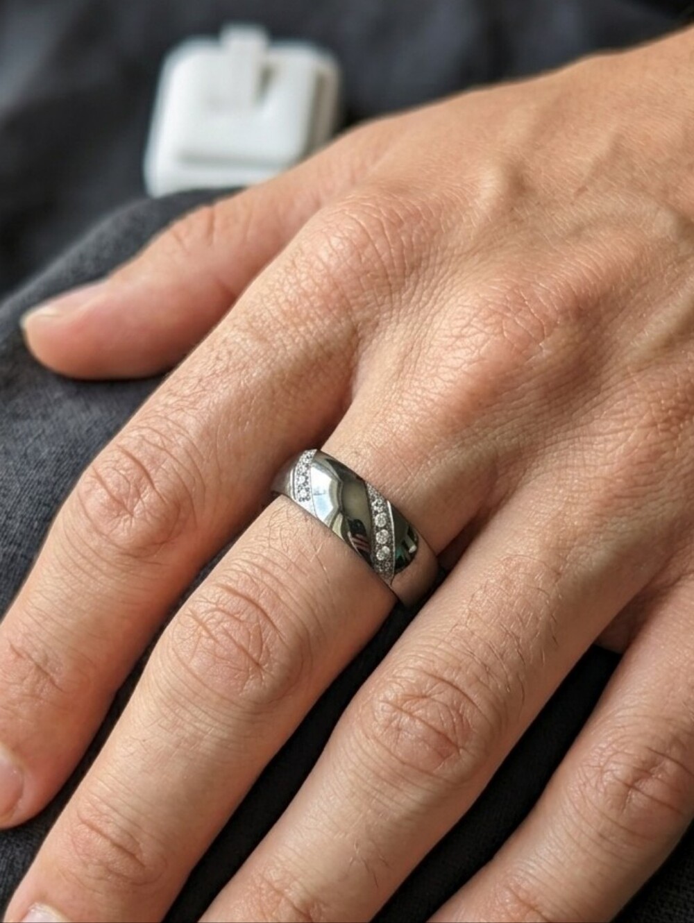 Men's Stainlees Steel-Tone Diamond Accent Band Size 10